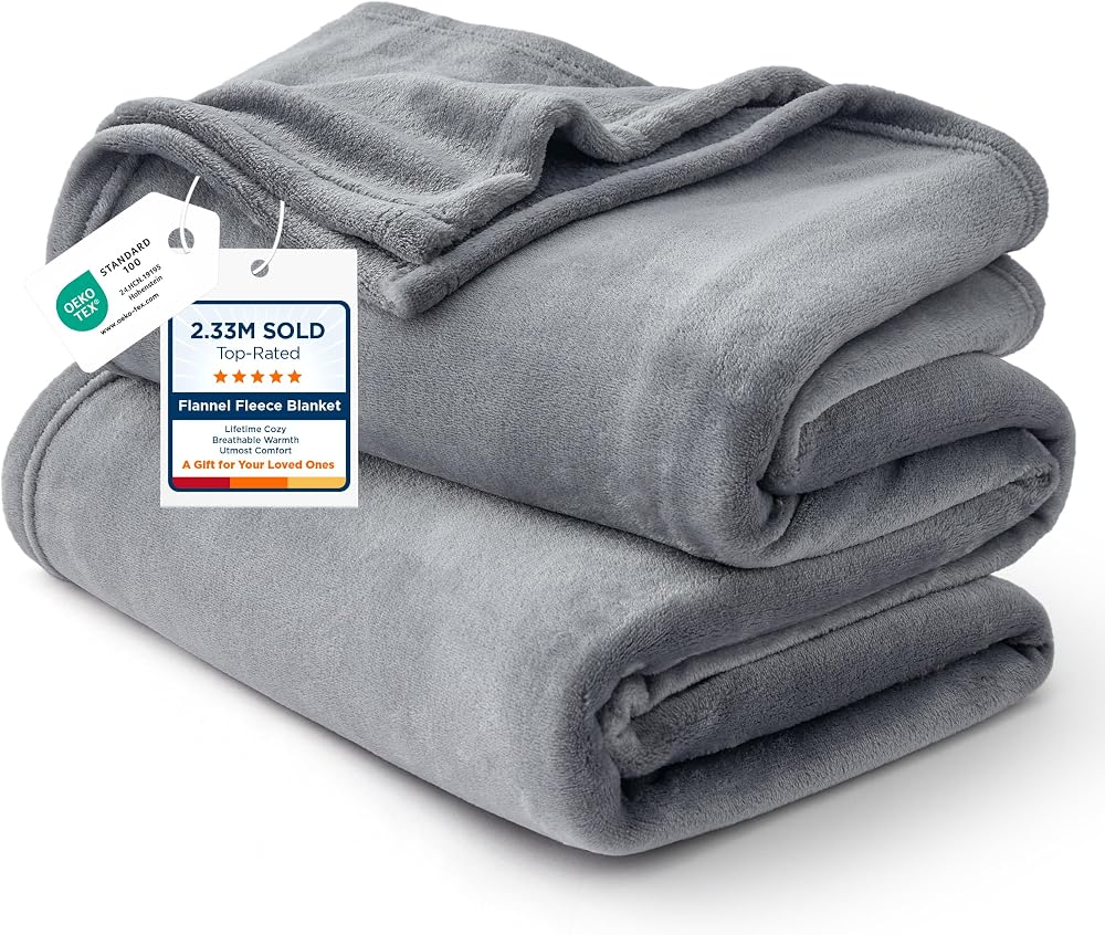 Bedsure Fleece Blanket King Size 270x230 cm Silver Grey Soft Nano Plush