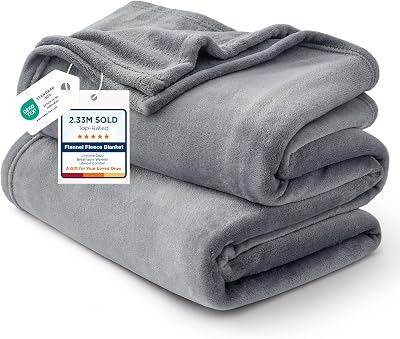 Bedsure Fleece Blanket King Size 270x230 cm Silver Grey Soft Nano Plush