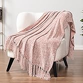 PAVILIA Pink Chenille Throw Blanket for Couch Sofa, Light Pink Soft Knit Throw with Tassel, Decorative Blanket for Bed Chair Living Room, Blush Pink 50x60
