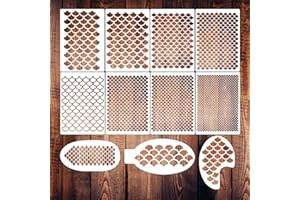 YANROOM Mermaid Makeup Mermaid Scale Stencil Airbrush Stencils Large Plastic Dragon Reusable Fish Scales Animal Print Templates Kit for Women Girls Body Art Face Painting Wall Accessories (6x8 inch Mermaid)