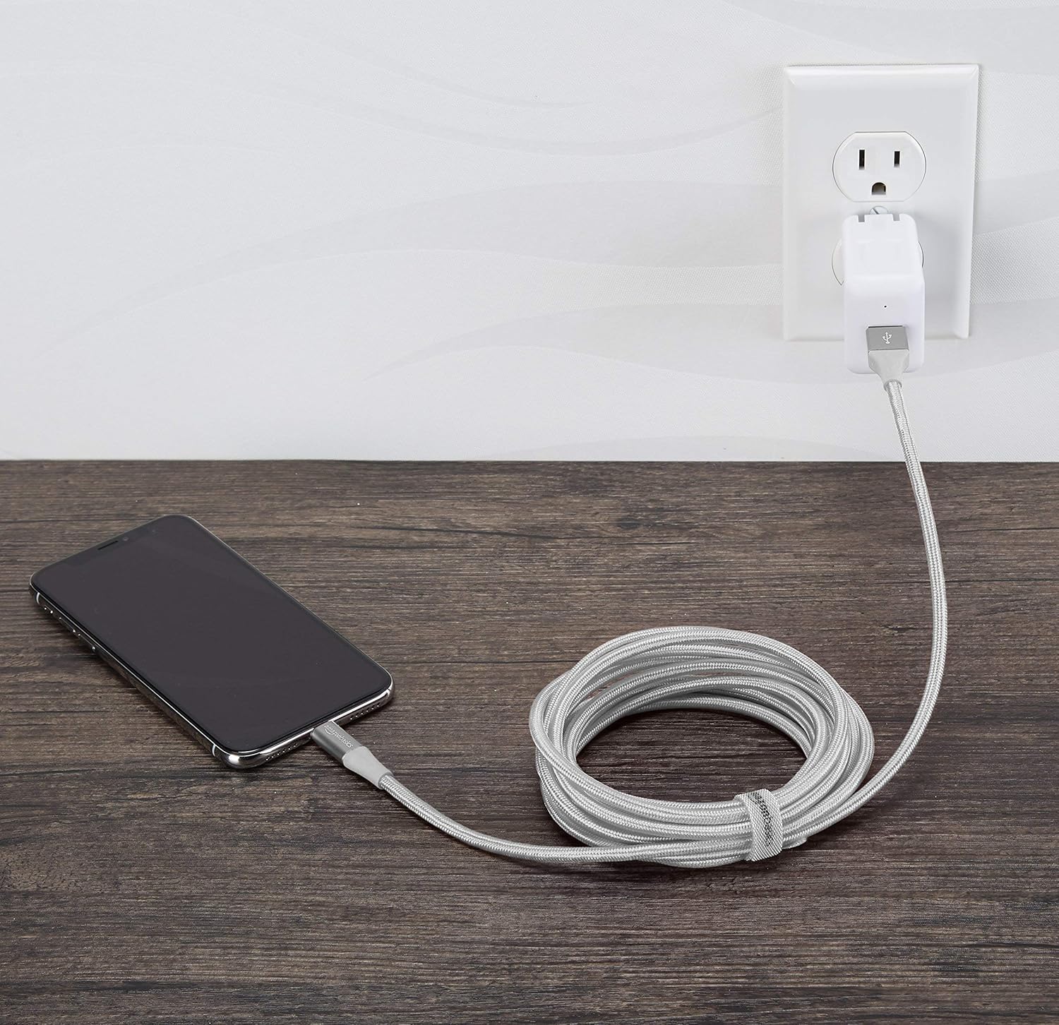Basics Double Braided Nylon Lightning to USB Cable, Advanced Collection, MFi Certified Apple iPhone Charger, Silver, 10 Feet