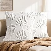 AELS Decorative Throw Pillow Covers 18x18, Set of 2, Modern Farmhouse Fan Palm Leaves Soft Plush Couch Pillow Case for Bed Couch Sofa, Cream White (Covers Only)