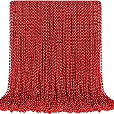 100 PCS Red Mardi Gras Beads, Red Oval Beads Necklaces Christmas Necklaces 30.5" Metallic Beaded Costume Necklaces Party Necklaces for Valentines Christmas Parade Throws Wedding Birthday Party Favors