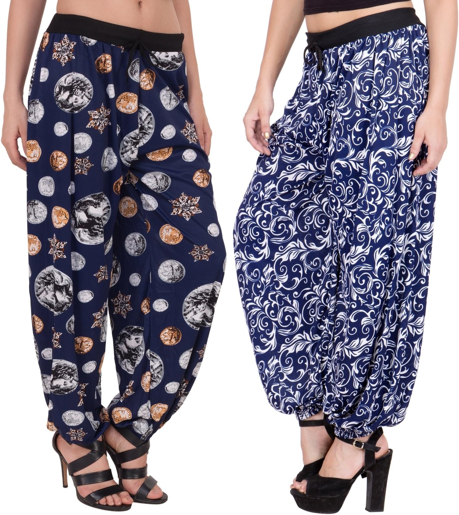 Adonia Women's Poly-Knit Lycra Printed Harem Pants (Combo of 2)
