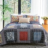 Secgo King Size Comforter Set- 100% Cotton Quilt King Size Set, Black bedspreads (96 * 108 Inch) with 2 Pillow Shams, Patchwork Reversible Lightweight Bedding