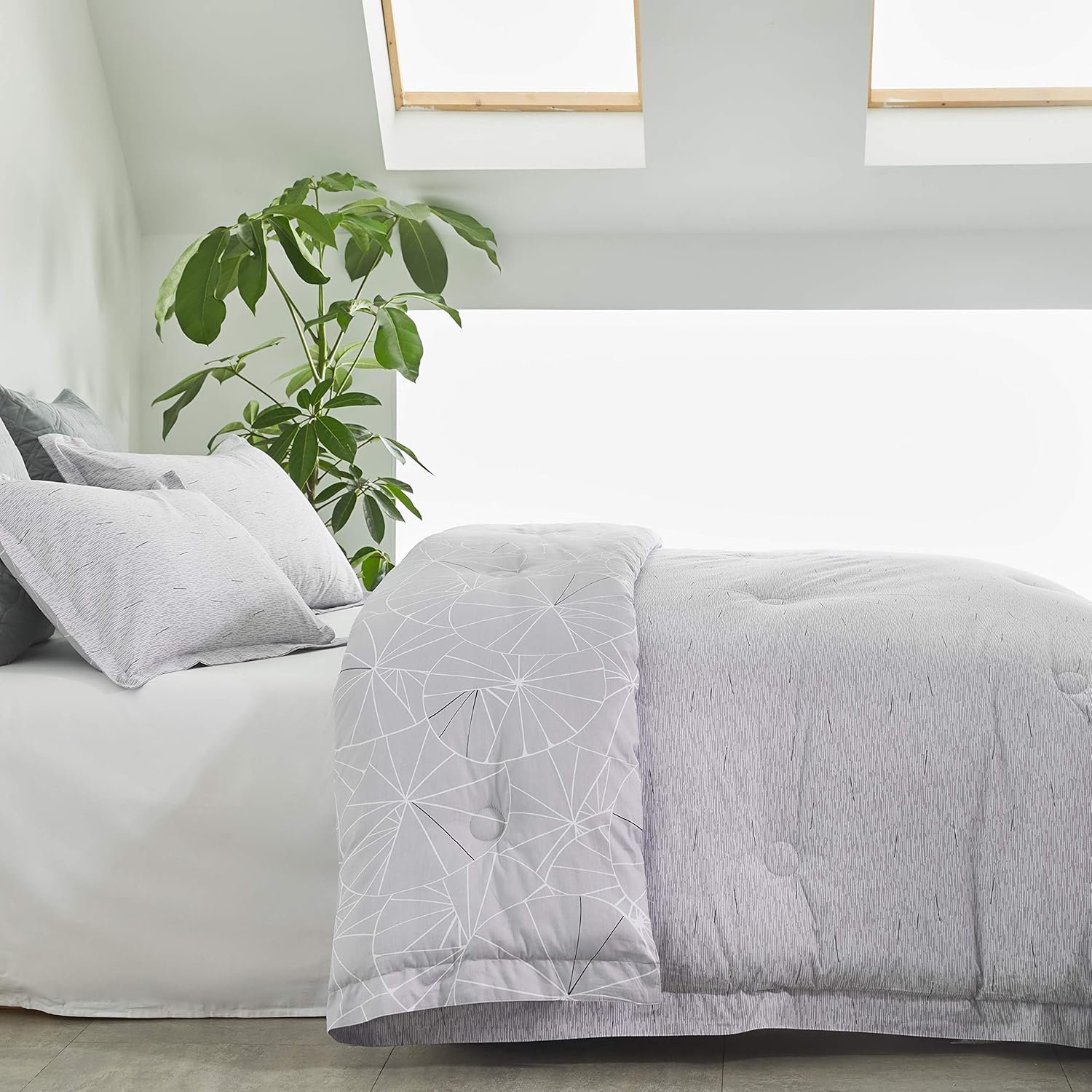 J-HOME COLLECTION 100% Cotton Percale Comforter L Style Reversible Design All Season Bedding Set, Matching Shams - Down Alternative Comforter Set - All Season Comforter Set (Grey, Full/Queen): Home & Kitchen