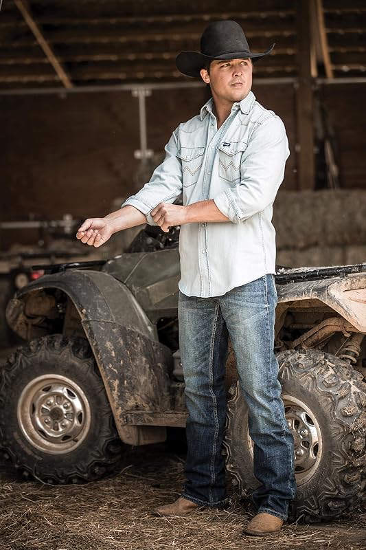 All Terrain Gear by Wrangler - Camisa de Trabajo de Manga Larga para Hombre, Corte Vaquero, Acabado Lavado, Denim Luz, 17.5 Inches Neck 37 Inches Sleeve