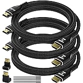 4K HDMI Cable 2 Feet (3 Pack), Ultra HD HDMI 2.0 Cable, Nylon Braided & Gold-Plated Connectors, 4K @ 60Hz, 2K,1080P, HDCP 2.2