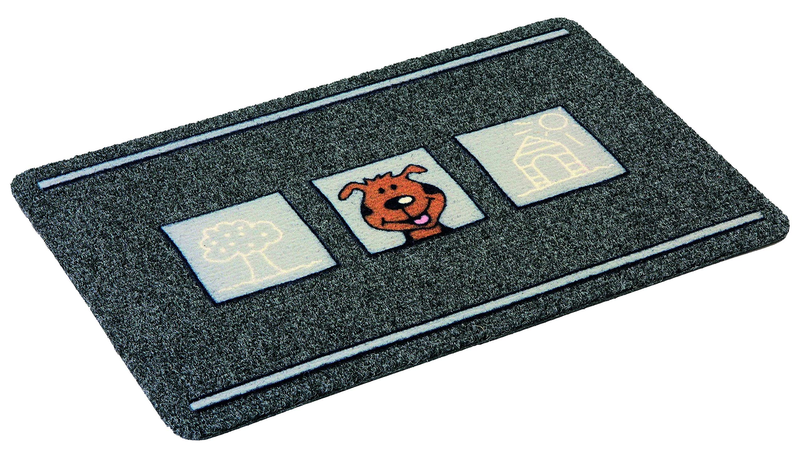 Astra Premium Rep Mat Flocky Color Polypropylene Entrance Door Mat 40 x 60 x 0.8 cm, Hunde - Grau/Anthrazit, 40 x 60 x 0,8 cm