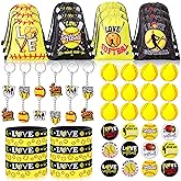 Honoson 60 Pcs Softball Party Favors Includes Mini Stress Ball Keychain Gift Bags Badges Silicone Bracelet for Kids Softball Birthday Party Supplies Goodie Pack Stuffers(Yellow)