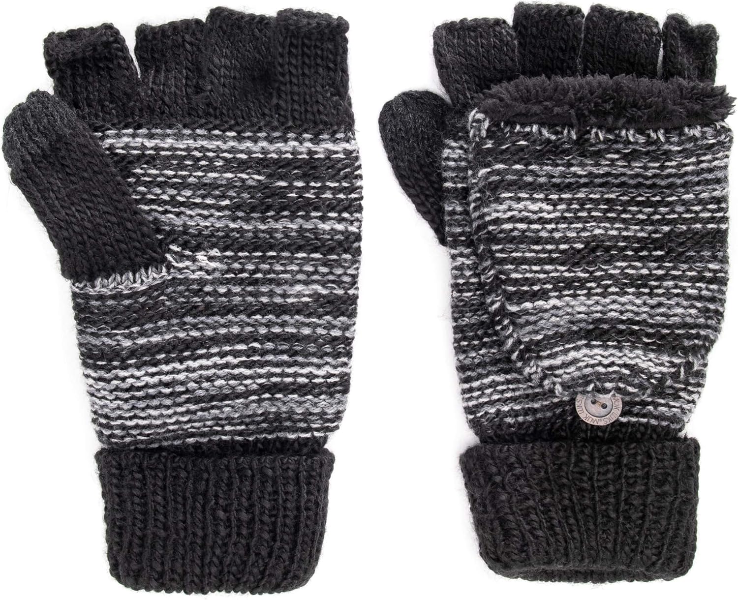 Muk Luks Men's Fingerless Flip Mittens, Black, One Size at  Men’s Clothing store