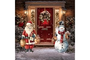 VIMITEAMER Christmas Decorations 2Pcs Large Santa Claus Snowman Yard Christmas Decor Corrugated Plastic with Metal H Stake Waterproof Outdoor Garden Front Door Lawn Signage 12.7"x25.1"