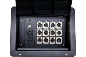 MCSPROAUDIO Pro Audio Recessed Stage Floor Box with Passthrough Connectors (with 110v, 9 Female 3 Pin XLR, 1 Male XLR, HDMI, Ethernet RJ45)
