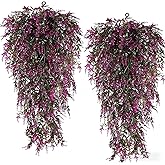 4 Pieces Artificial Flowers Hanging Plant UV Resistant Backdrop Decor Hanging Flowers Plastic Outdoor Hanging Plants Artificial Decor Suitable for Indoor and Outdoor Wall Decoration (Purple-Red)