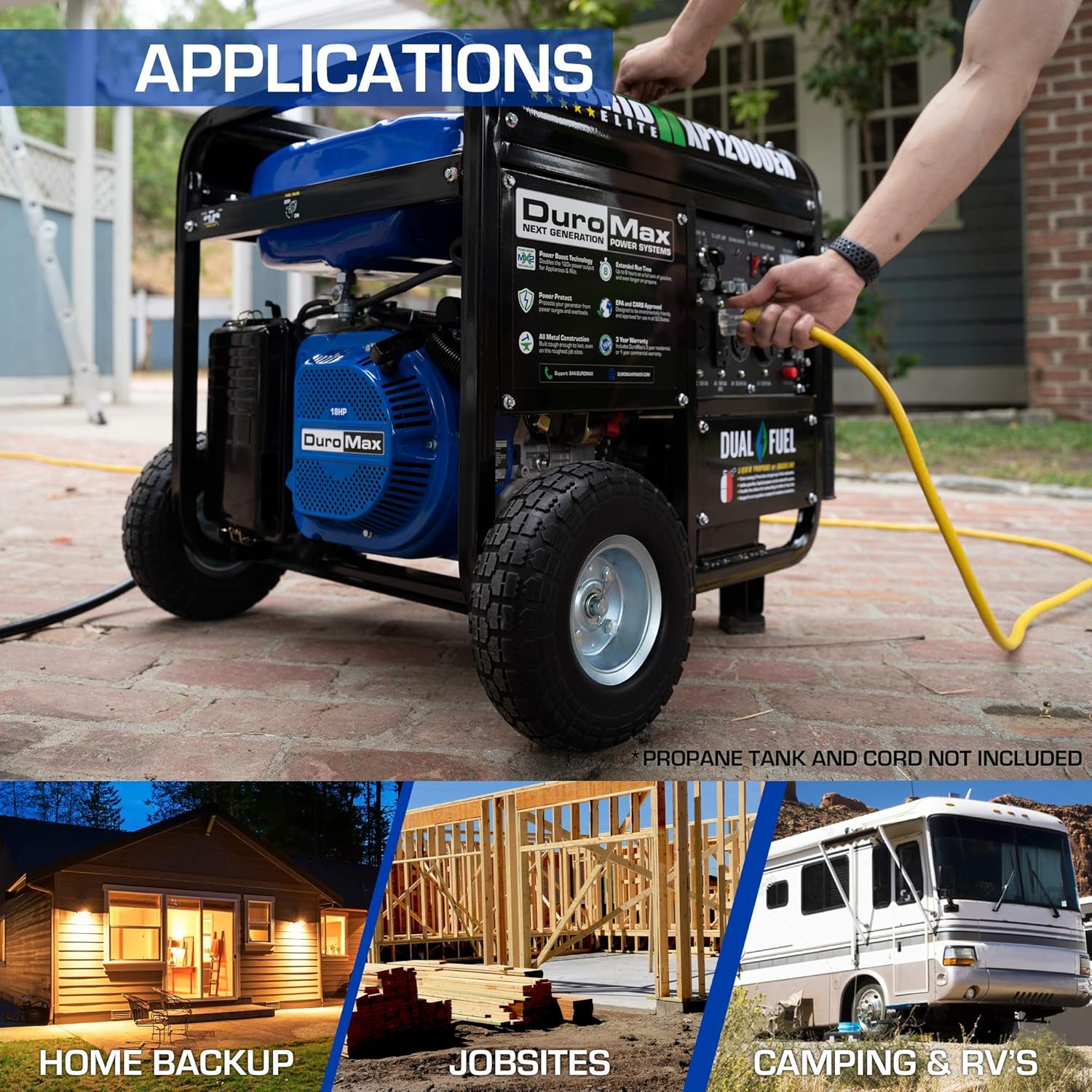 DuroMax XP12000EH Dual Fuel Electric Start Portable Generator, Blue and Black : Garden & Outdoor