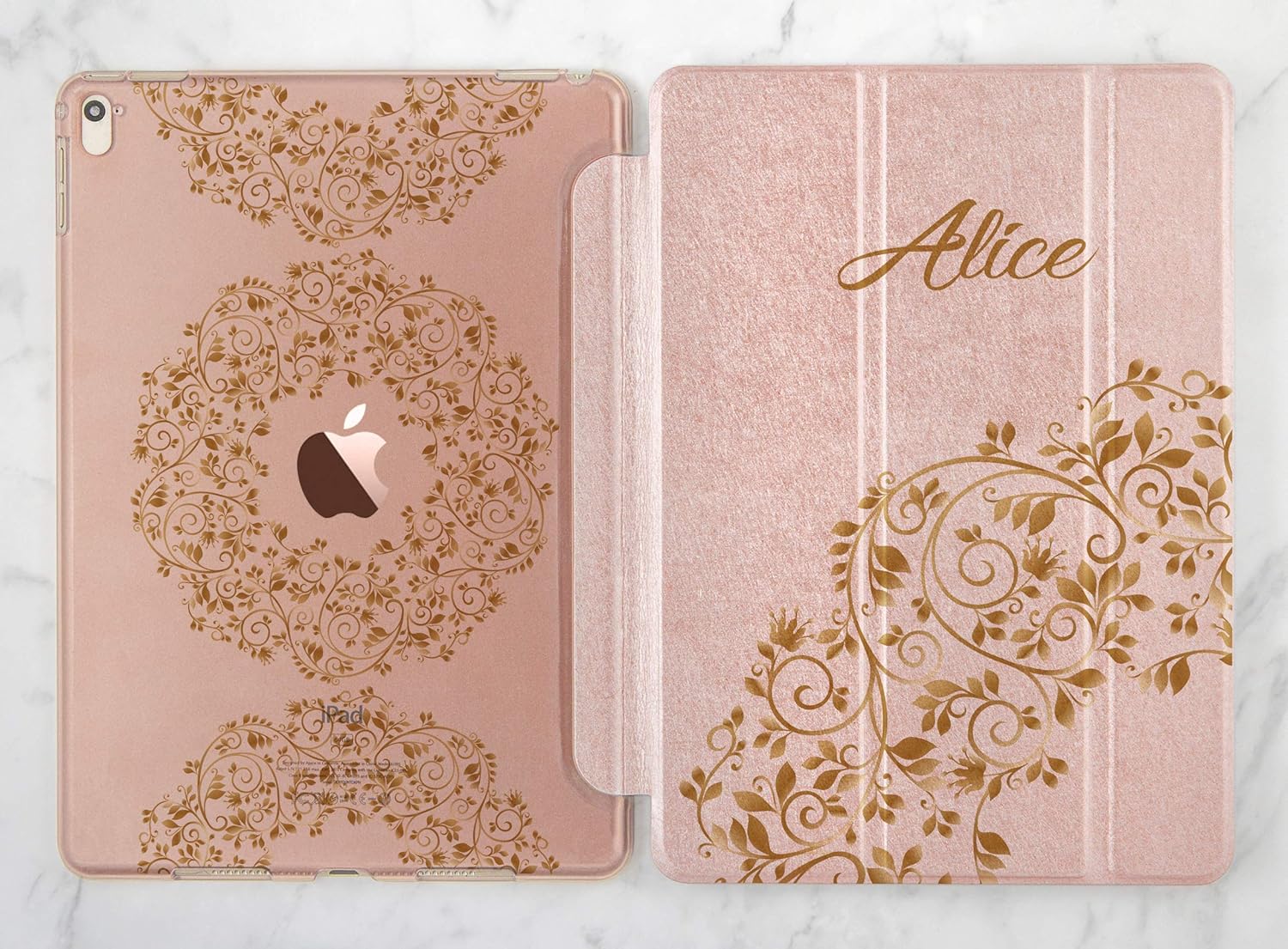 Amazon Com Personalized Floral Ornament Gold Rose Gold Smart Cover Case For Apple Ipad Air 1 2 Ipad Mini 1 2 3 4 Ipad Pro 9 7 10 5 12 9 Ipad 9 7 2017 2018 Inch Handmade