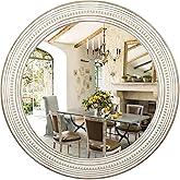 Reflinto 24 Inches Farmhouse Round Wooden Mirrors for Wall Decor, Rustic Decorative Circle Mirror for Home, Office, Bedroom, Bathroom, Living Room, Entryway - Housewarming Gift