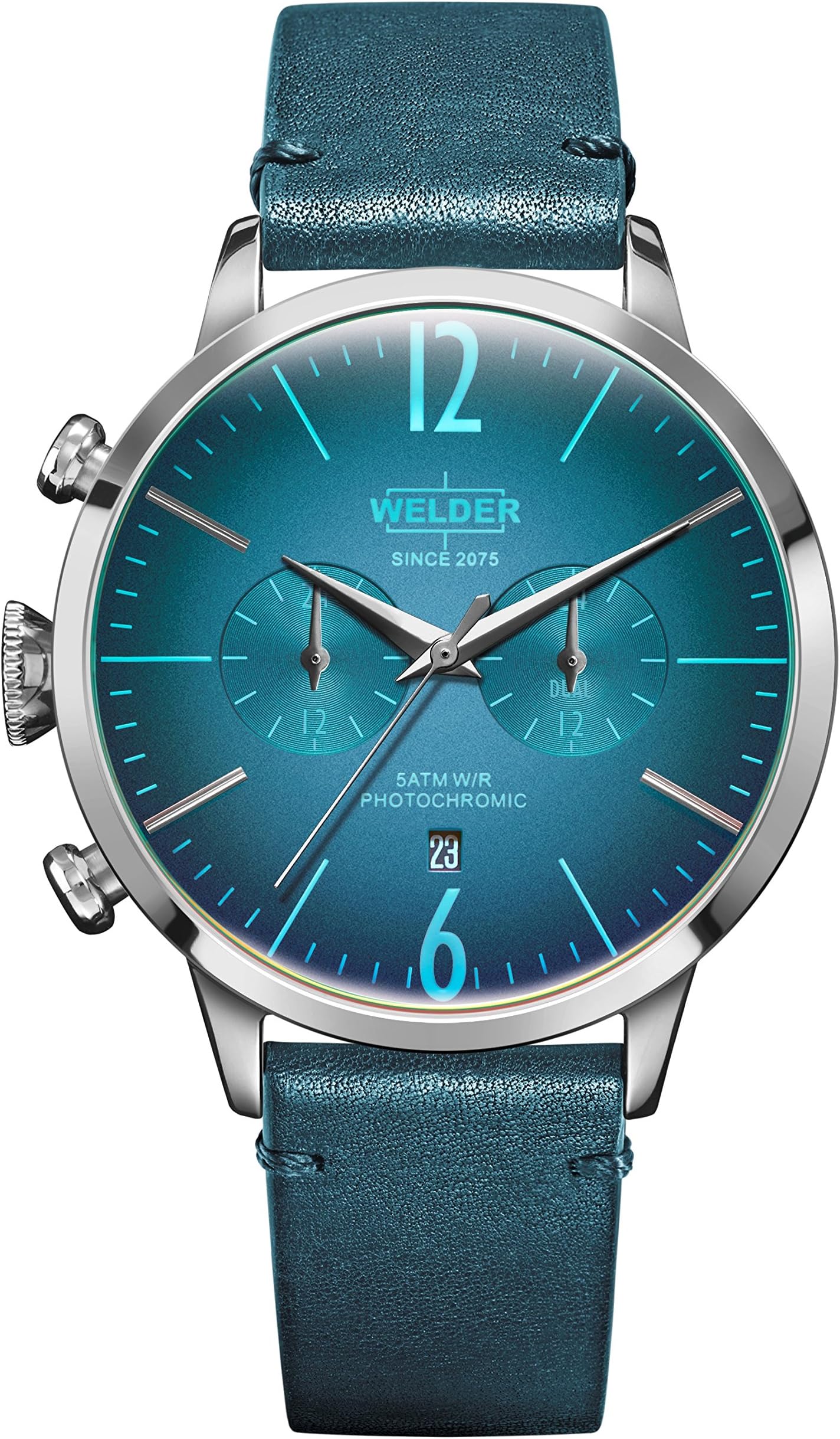 Welder Moody Green Leather Dual Time Watch with Date 42mm