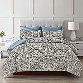 Boho Comforter Set Queen, 7 Pieces Bed in A Bag Comforter Boho Paisley Pattern Bedding Set Soft Microfiber Queen Size (1 Blue Comforter, 1 Flat Sheet, 1 Fitted Sheet, 2 Pillow shams, 2 Pillowcases)