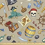Ambesonne Pirates Fabric by The Yard, Cheerful
