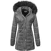 Chrisuno Women's Warm Winter Coat Velvet Puffer Jacket Quilted Faux Fur Hood