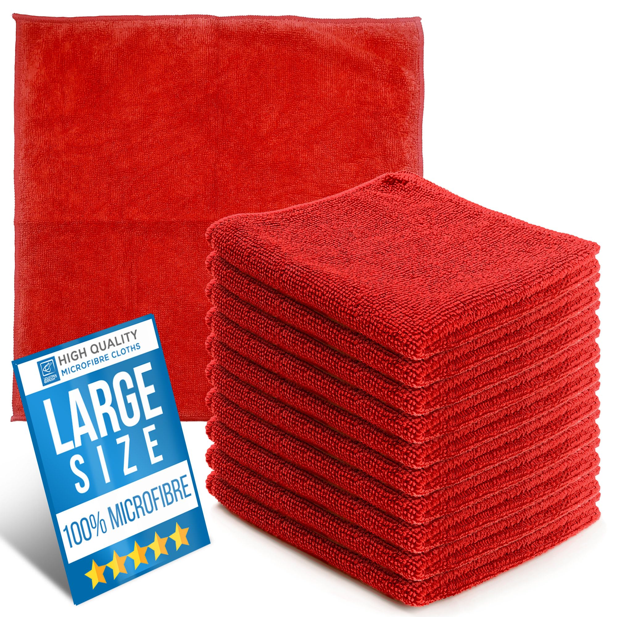 Microfiber Cleaning Cloth, Large Size 40x40cm, Super Absorbent Lint Free Microfibre Cloths Cleaning for Home, Kitchen, Surface, Mirrors, Bathrooms, Motorbike, Car (Red, 10)