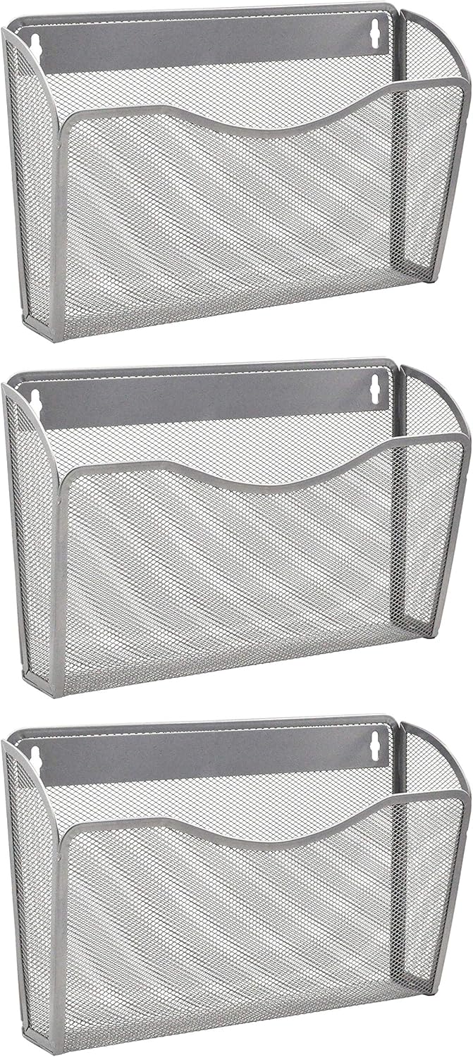EASEPRES Mesh 3 Pockets File Organizer Hanging File Organizer Vertical Wall File Organizer Holder Rack, Silver : Office Products