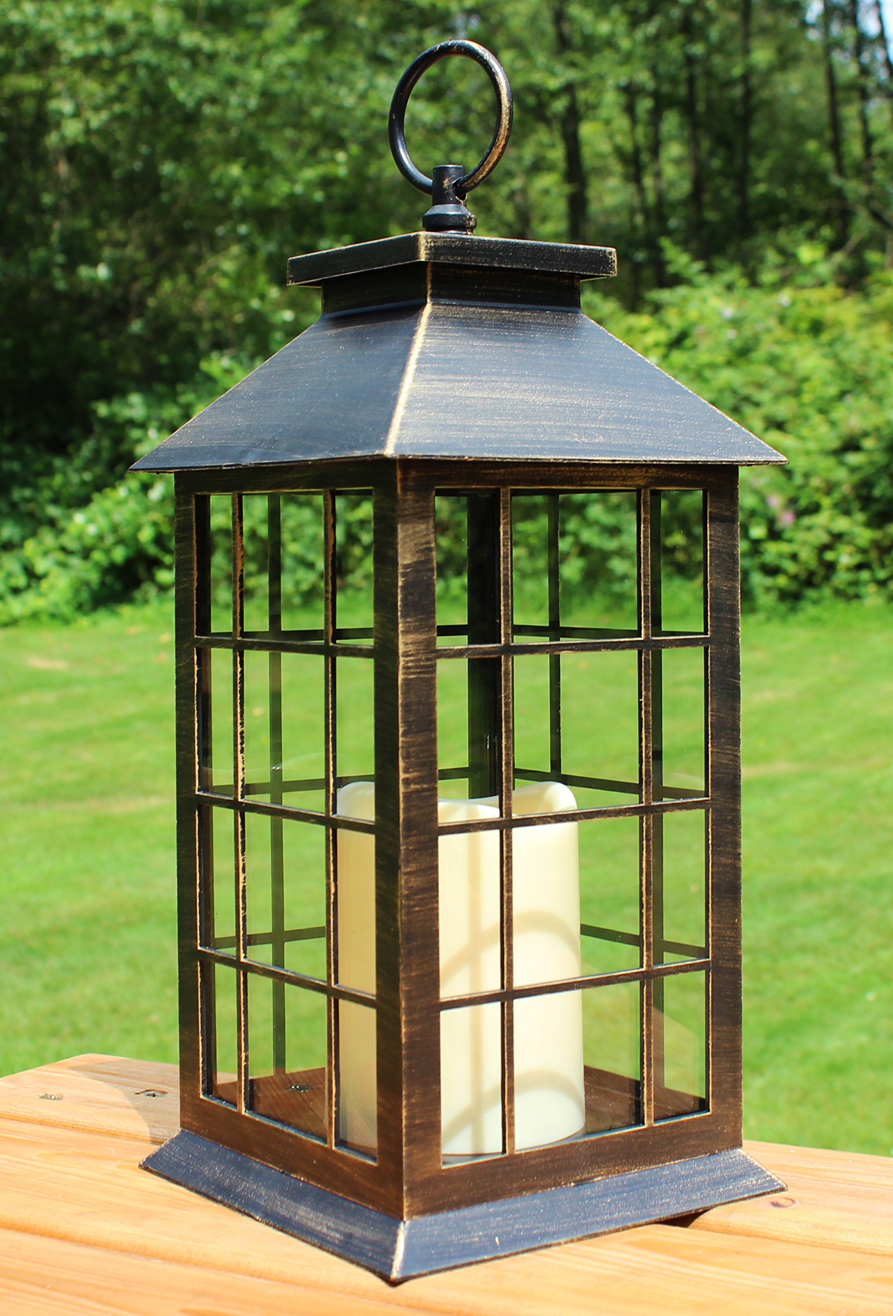 13'' Country Style Rustic Lantern with Flickering Flameless LED Candle