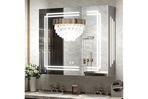 TokeShimi Medicine Cabinet 26x30 in Bathroom LED Vanity Mirror 3 Colors Stepless Dimming CRI 80+ Anti-Fog Memory Funtion Wall Mount Make up Mirror for Bathroom Décor