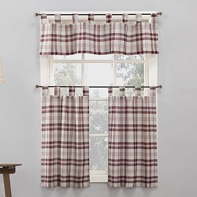 Buy No 918 Blair Farmhouse Plaid Semi Sheer Tab Top Kitchen Curtain Valance And Tiers Set 52 X 36 3 Piece Red Ecru Off White Online In Indonesia B07zpkrsgw