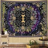 Faxdong Boho Moon Phase Tapestry, Aesthetic Celestial Zodiac Tapestries, Starry Nebula and Vine Mystic Decor for Bedroom Living Room Space