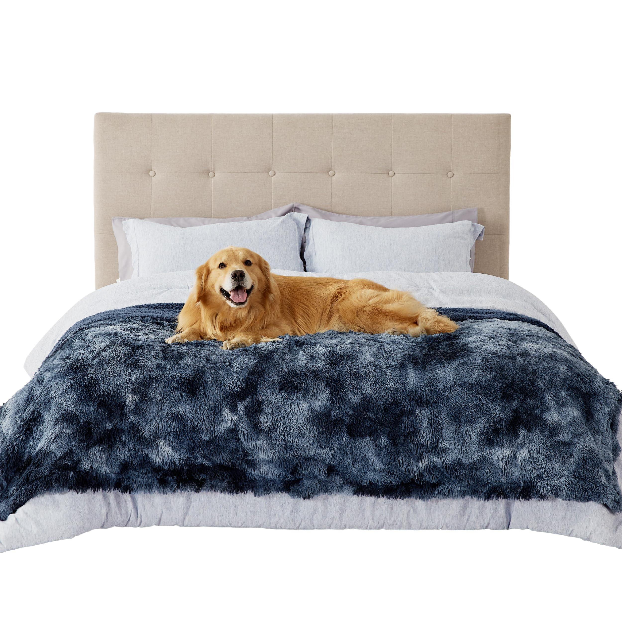 Photo 1 of Bedsure Waterproof Dog Blankets for Large Dogs - Calming Cat Blanket for Bed Couch Protector Washable, Long Faux Fur Pet Throw Blanket for Puppy, Reversible Furniture Protection, 60"x80", Tie-dye Navy