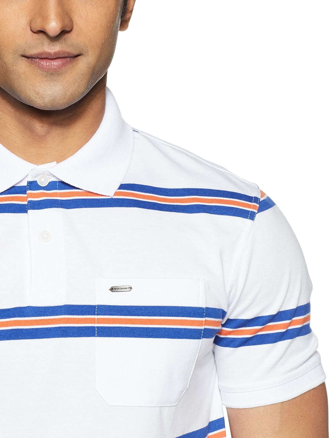 peter england men's striped regular fit synthetic polo