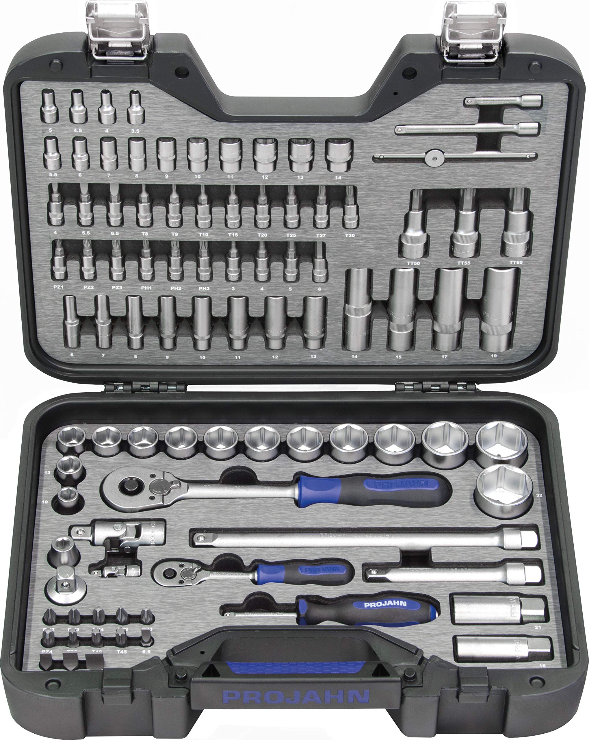 PROJAHN 3904201 Industrial Socket Set, Black, 1/4-1/2-Inch, Set of 91 Piece