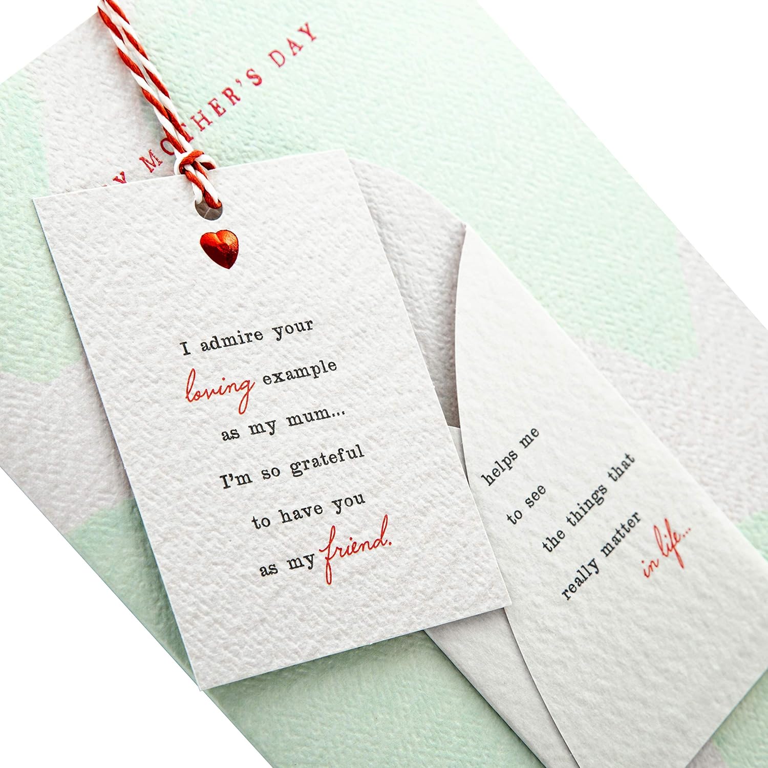 Hallmark Mothers Day Card for Mum With Heartfelt Hanging Keepsake, Envelope Design, Green, Keepsake Verse Wallet, 20.2 cm by 13.8 cm - Image 4