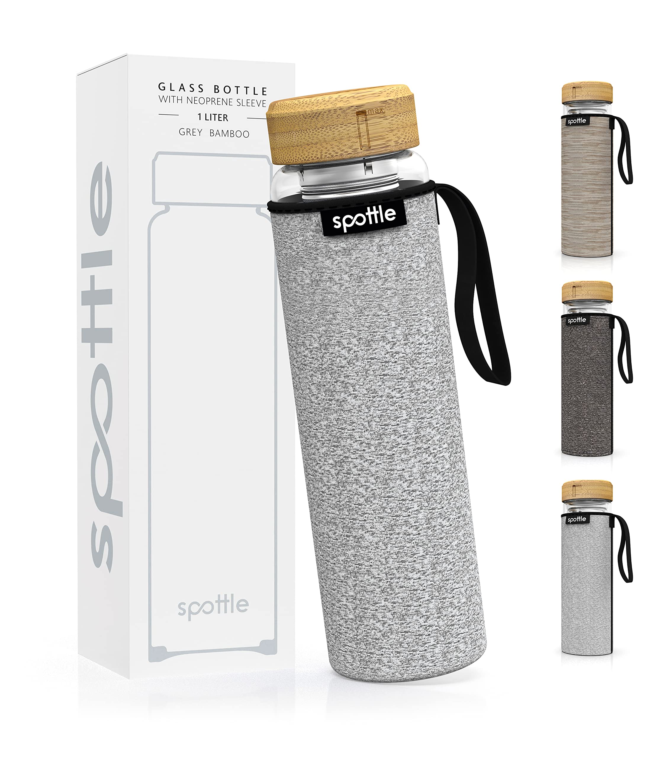 spottle Glass Water Bottle with Stainless Steel Infuser – Double-Walled Borosilicate Glass Flask for Hot & Cold Brew, Neoprene Sleeve, Dishwasher Safe