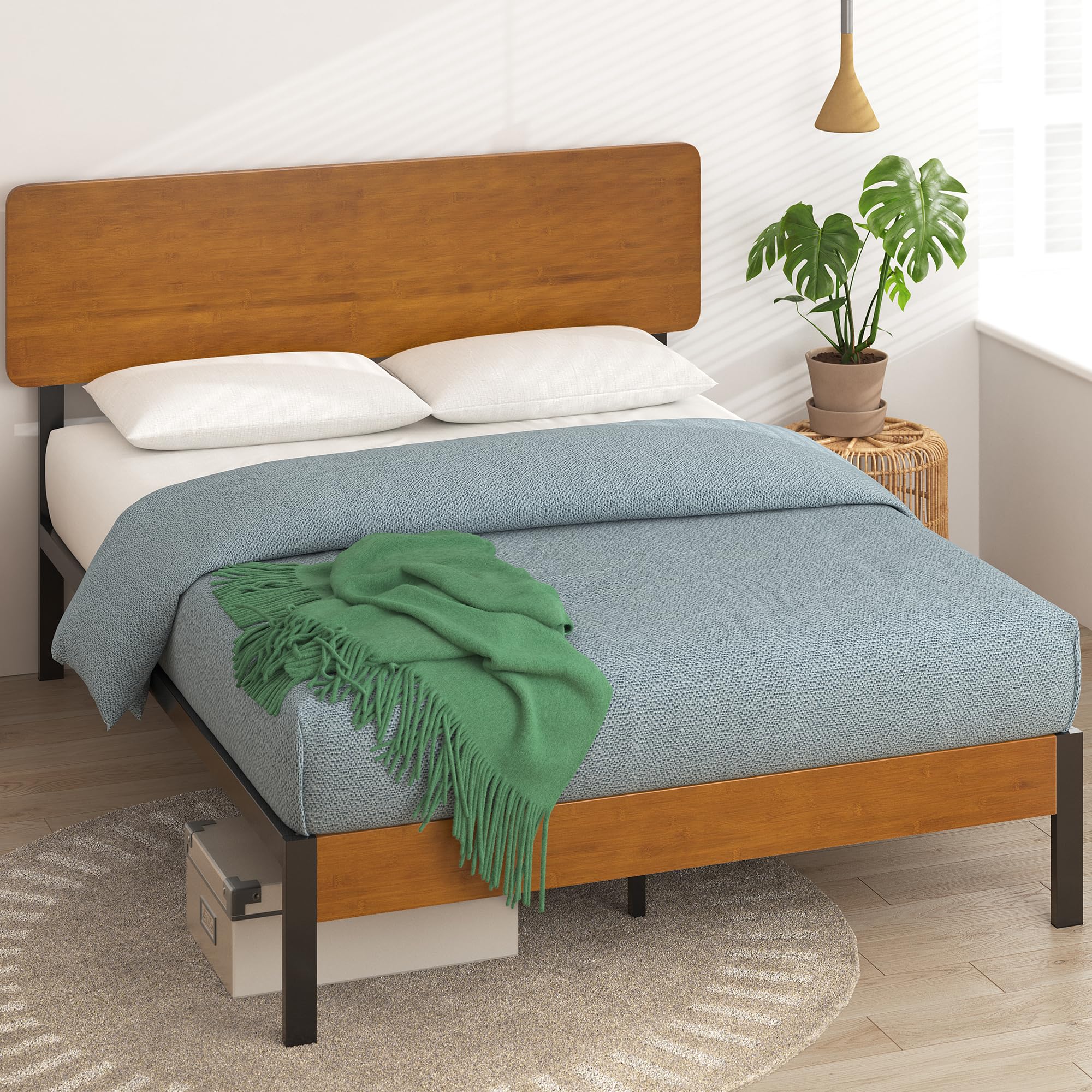 Photo 1 of ZINUS Olivia Metal and Bamboo Platform Bed Frame, No Box Spring Needed, Wood Slat Support, Easy Assembly, Queen