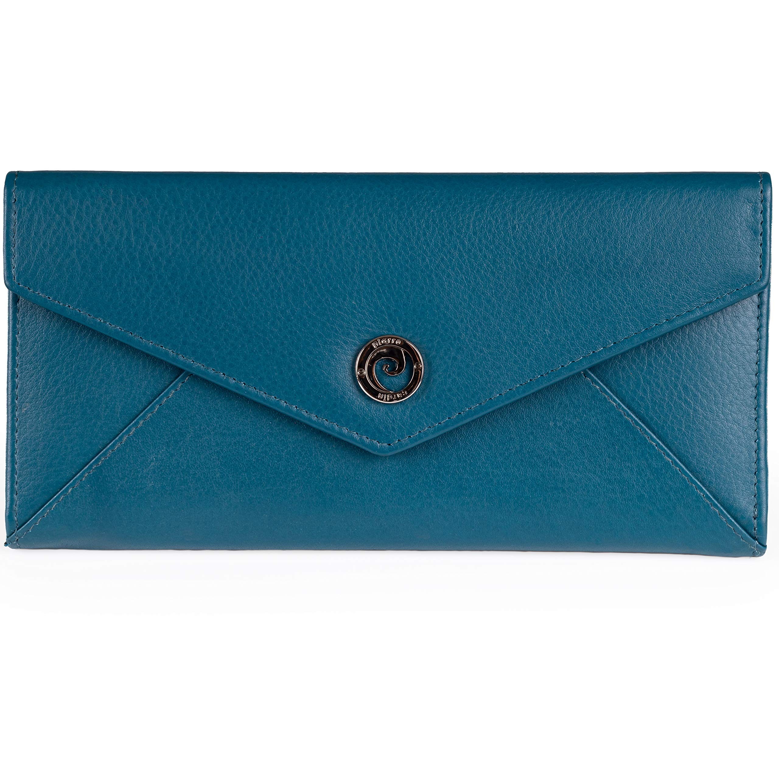 Pierre Cardin Women's Genuine Leather Envelope Purse - Nappa x17 Card Slots Soft, Smooth, Durable & Crease Proof Ladies Wallet (Dark Blue)