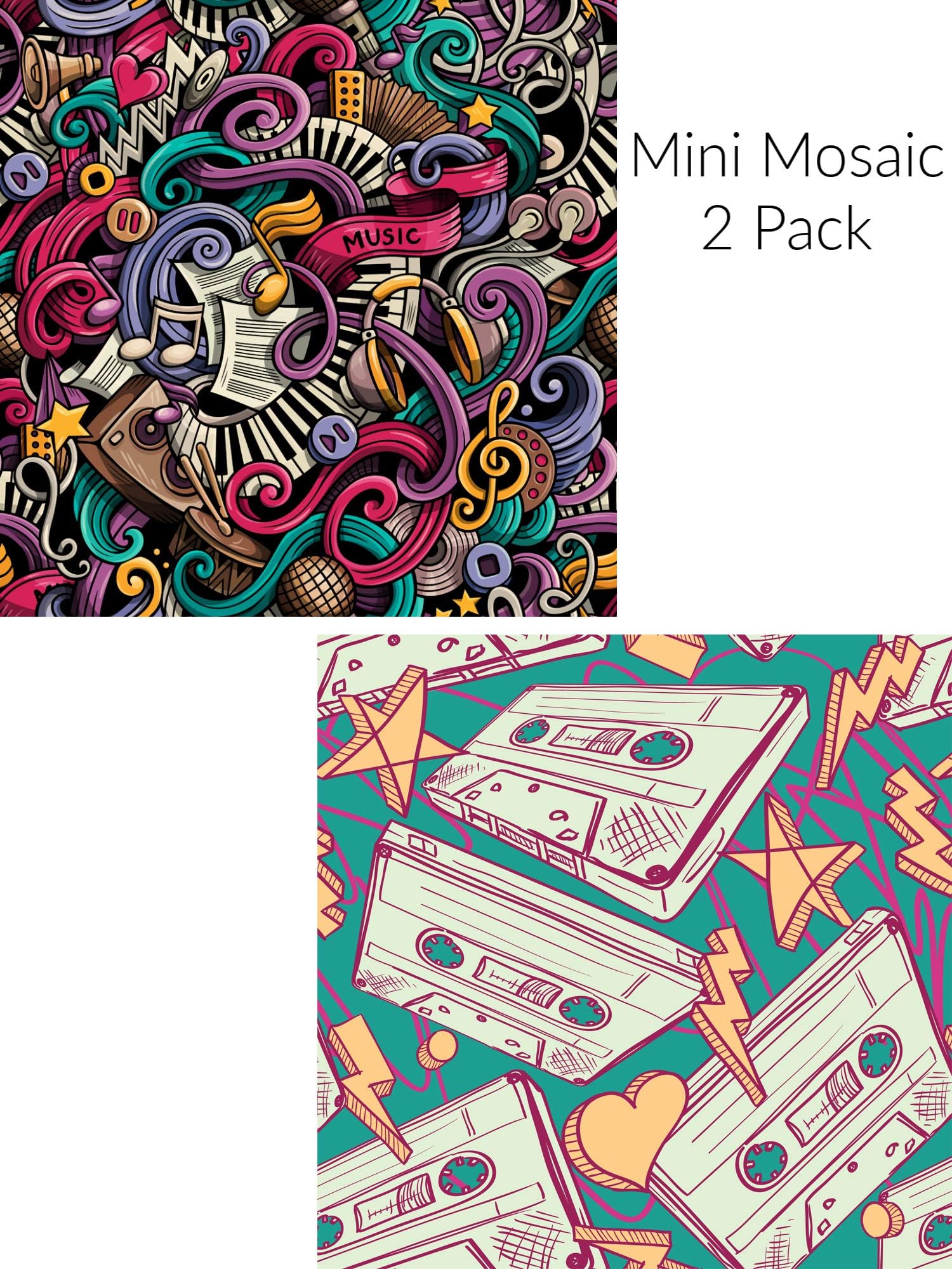 Mosaic Puzzles - Wooden Jigsaw Puzzles – Music & Mix Tape (2 Pack) - 65 Unique Pieces Each - Made in The USA