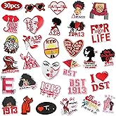 Kleeblatt 30pcs Delta Theta Sigma Iron on Patches Sorority Paraphernalia, Red and Black Woman Power Embroidered DST 1913 Applique Patch for Jeans, Clothes, Hats, Jackets, Bags, T-Shirt