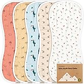 5-Pack Muslin Burp Cloths Baby Boy, Girl - Very Absorbent Baby Burp Cloth Rags, 8-Layers Viscose Derived from Bamboo Cotton Muslin Towel, Super Soft Spit Up Rags, No Shrink Washcloths (Wildscape)
