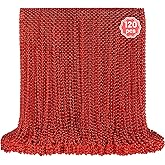 YAXINRUI 120 PCS Red Bead Necklaces, Red Mardi Gras Beads Christmas Necklace, Valentine Necklaces, 33 Inch Round Beaded Necklace for Mardi Gras Christmas Valentine Festive Events, Party Favors