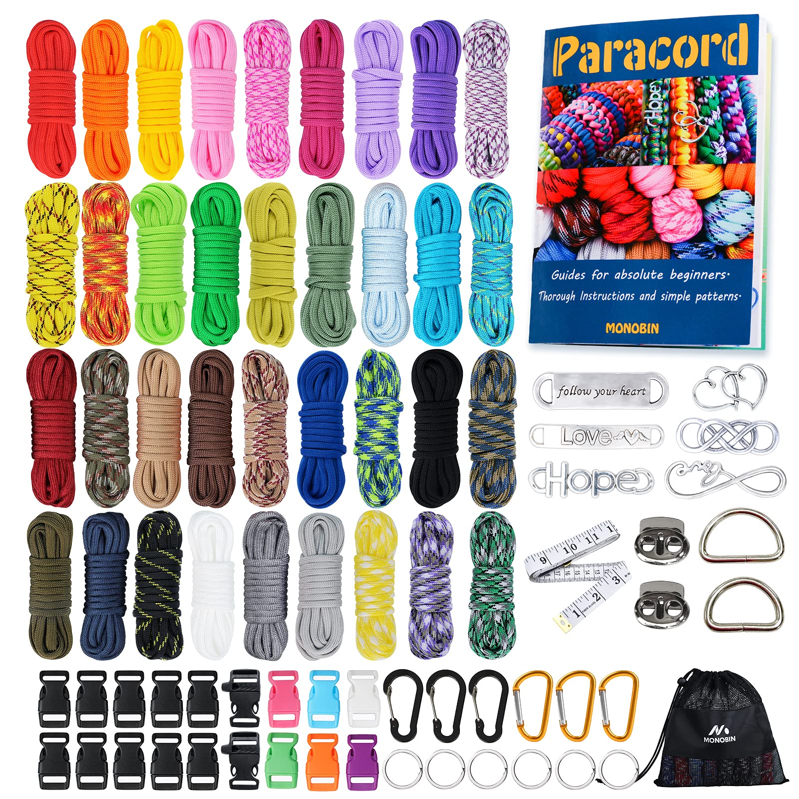 Photo 1 of MONOBIN Paracord, 550 Paracord Combo Kit with Instruction Book - 36 Colors Multifunction Paracord Ropes and Complete Accessories for Making Paracord Bracelets, Lanyards, Dog Collars