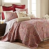 Levtex Home - Spruce Red Quilt Set - King/Cal King Quilt (106x92in.) + Two King Pillow Shams (36x20in.) - Paisley Pattern in Burgundy, Red, Tan, Grey - Reversible - Cotton