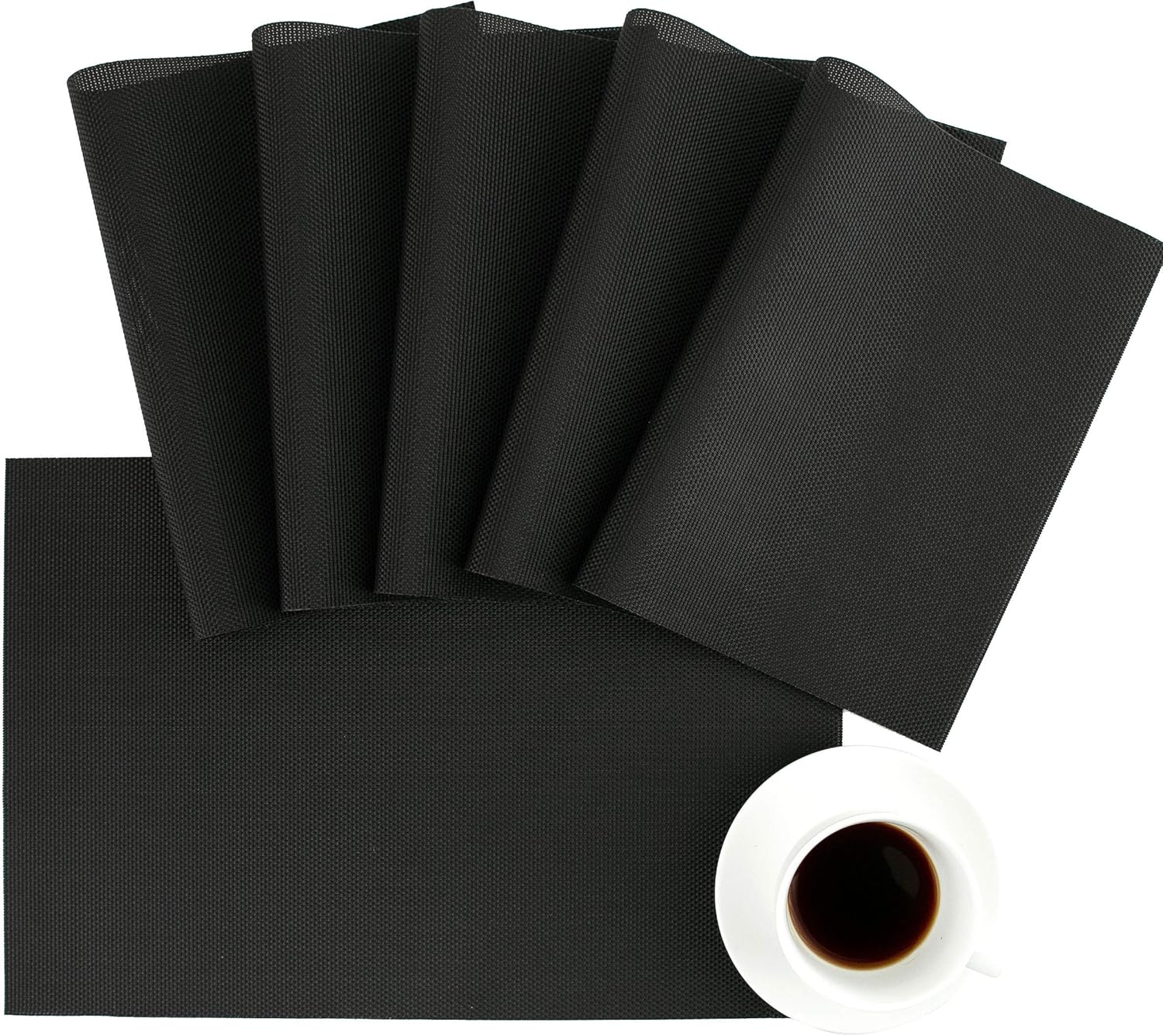 Placemats Place Mat Black Table Mats Set of 6 Non Slip Easy to Clean Wipeable Crossweave Woven Vinyl Washable Place Mats for Dining Kitchen Restaurant Table: Home & Kitchen