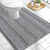 OLANLY Thick Toilet Rugs U-Shaped 24x20, Extra Soft Absorbent Chenille Striped Contour Bathroom Rugs for Toilet, Dry Quickly, Machine Washable, Non-Slip Bath Mat, Grey