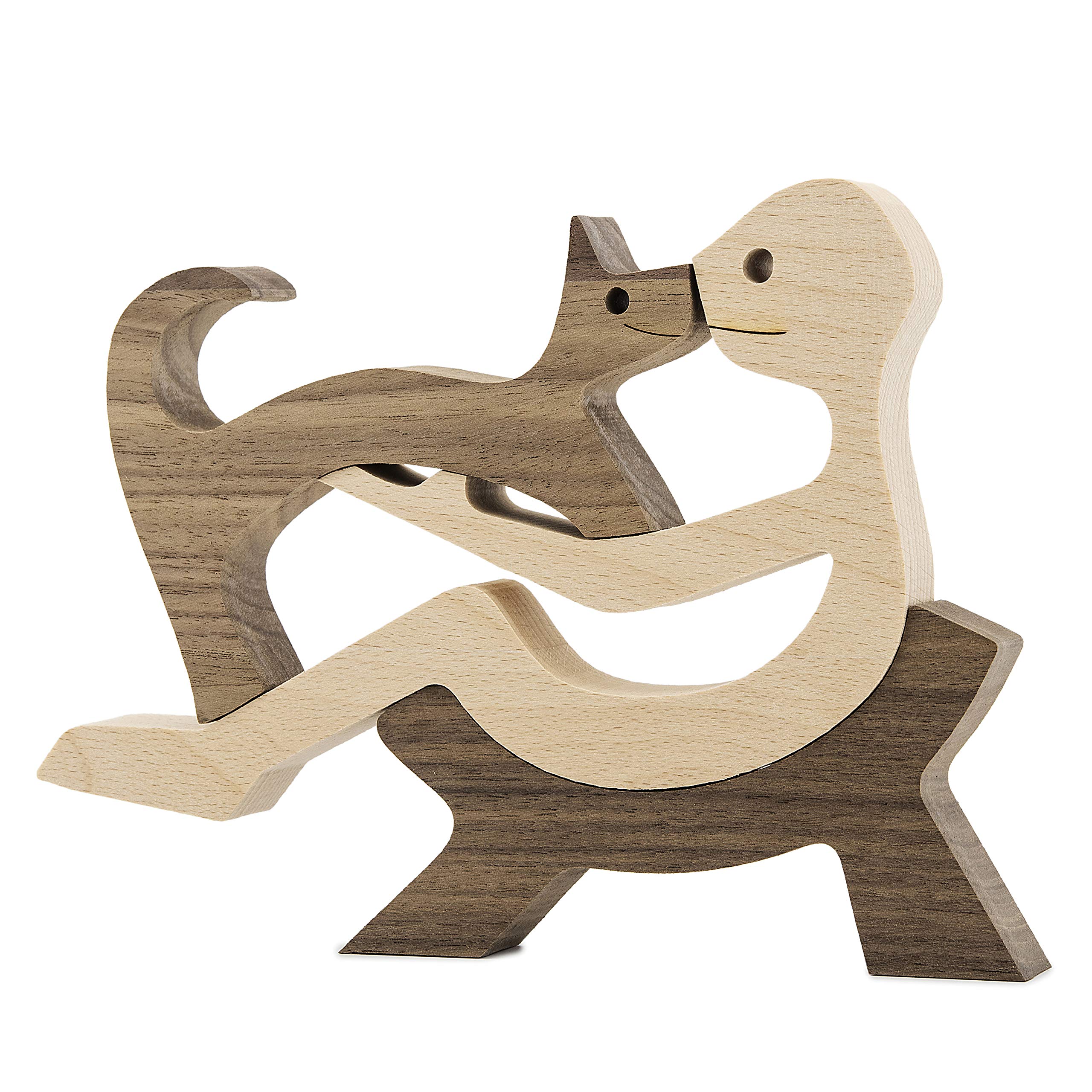 BOBO BIRD Wooden Dog Cat Family Statue, Handmade Wood Decoration Cute Puppy Kitty and People Statue Sculpture Ornament Collectible Figurine Craft Arts for Home Office Living Room (Men+Kitty(S))