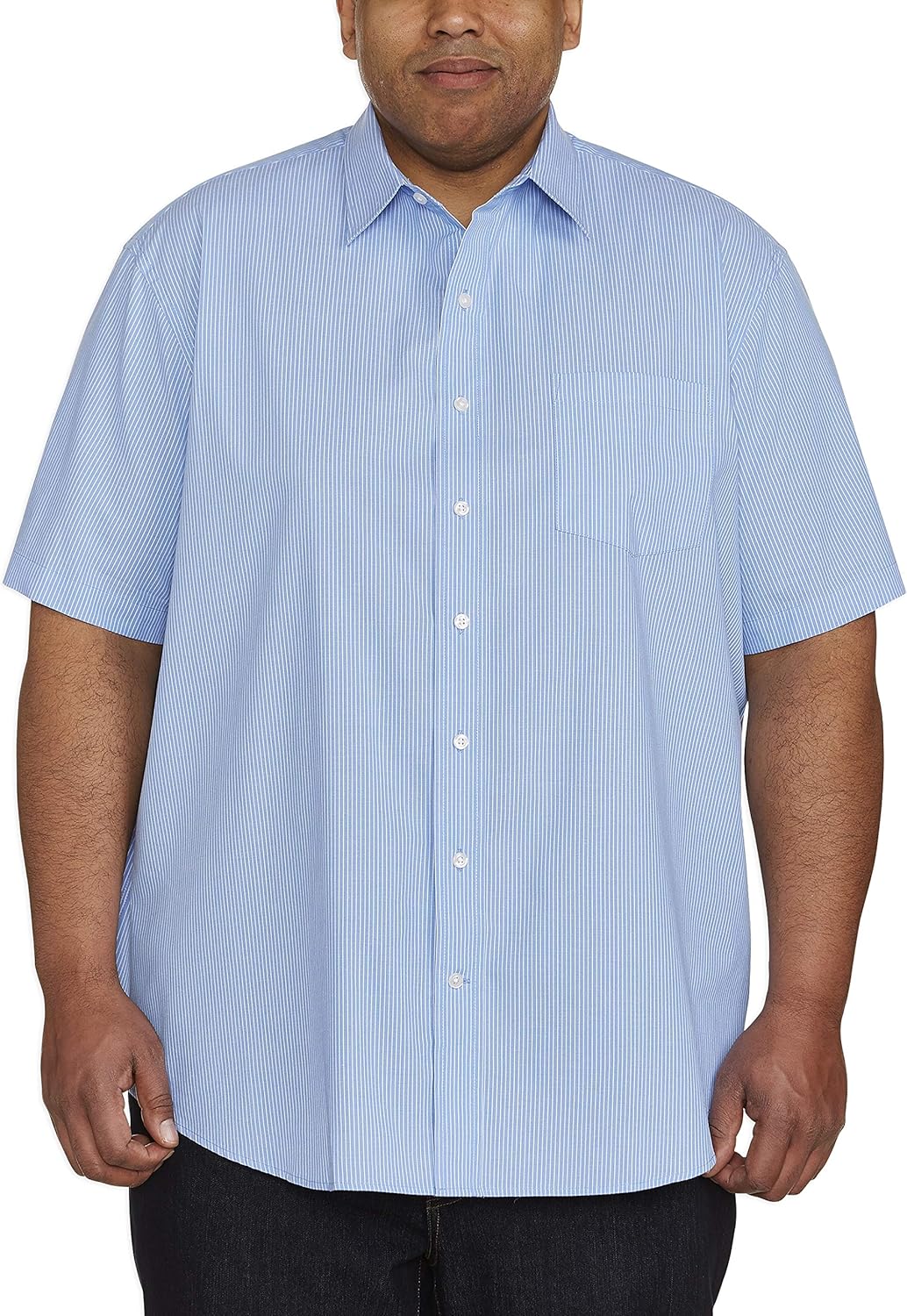  Essentials Men's Big & Tall Short-Sleeve Stripe Shirt fit by DXL: Clothing