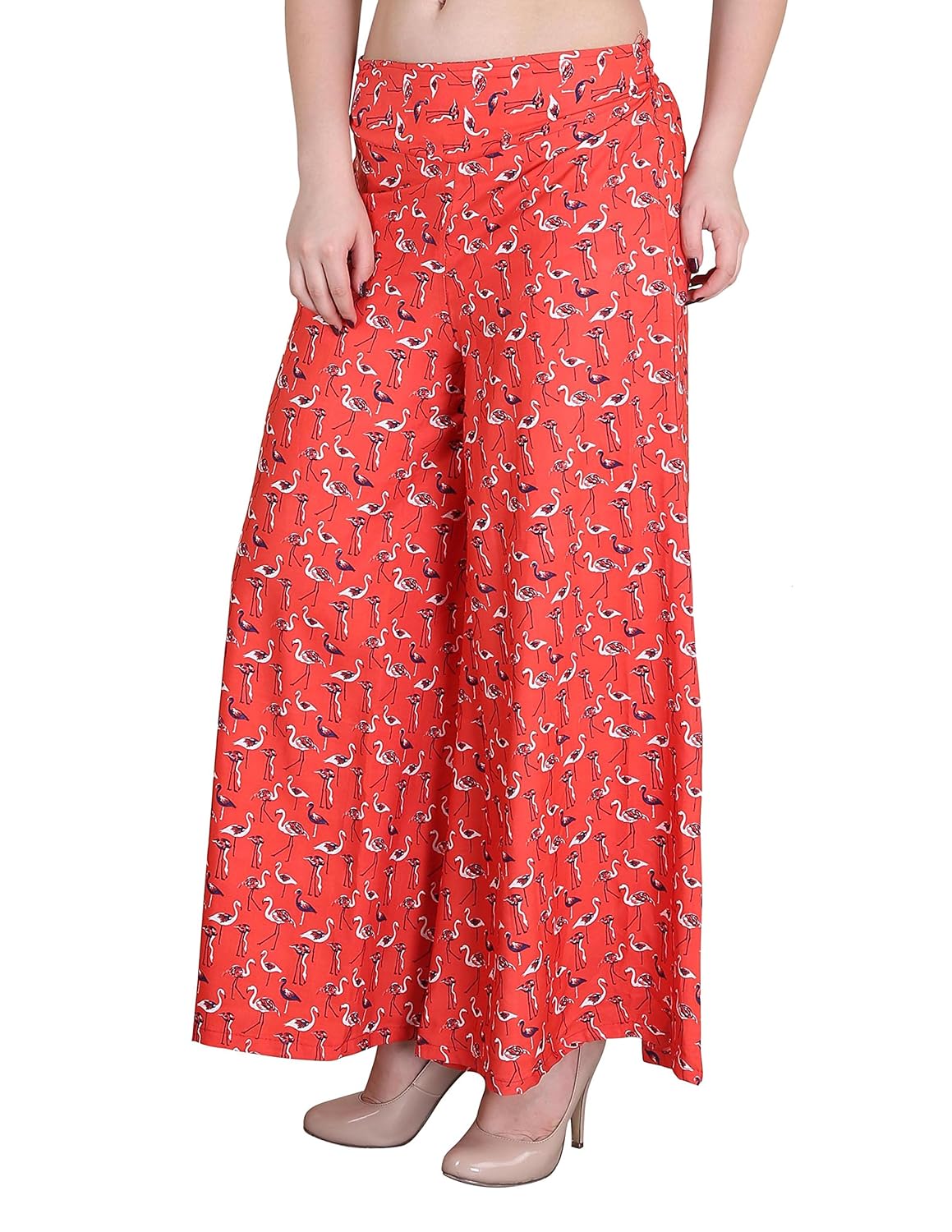 jollify regular fit women's orange bird printed plazzo