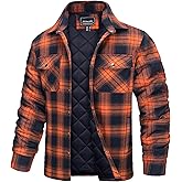 TACVASEN Men's Flannel Shirt Quilted Lined Theraml Winter Coat Button Down Insulated Flannel Shirts Jacket